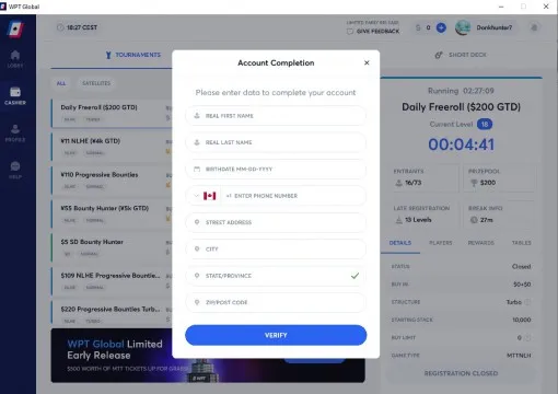 WPT Global verification view