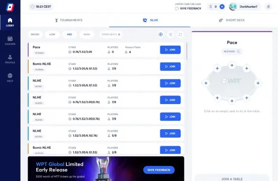 WPT Global lobby view